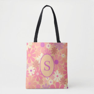 Bolsa Tote Padrão Floral Retroativo 60s 70s com Inicial