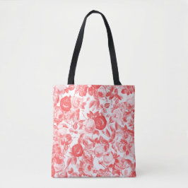 Bolsa Tote Padrão Floral Romântico de Rosas vermelhas de Toil