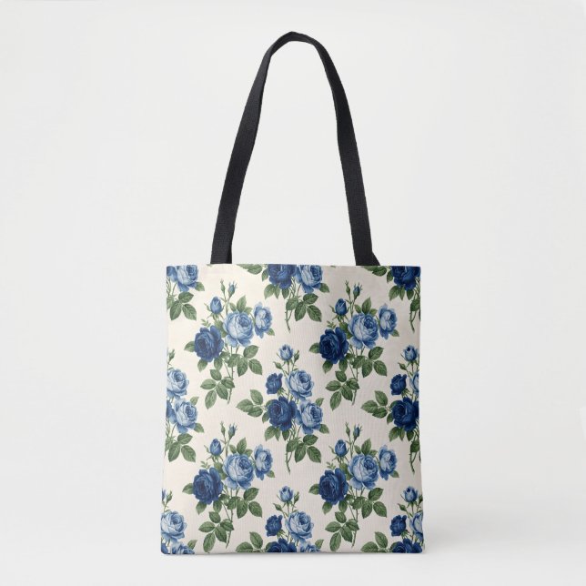 Bolsa Tote Padrão Floral Rosa Azul (Frente)