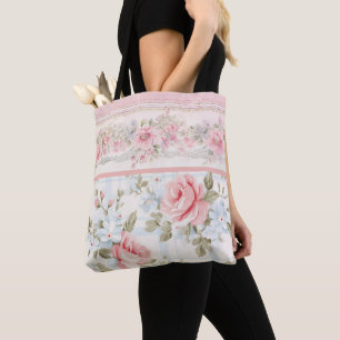 Bolsa Tote Padrão floral rosa-chique