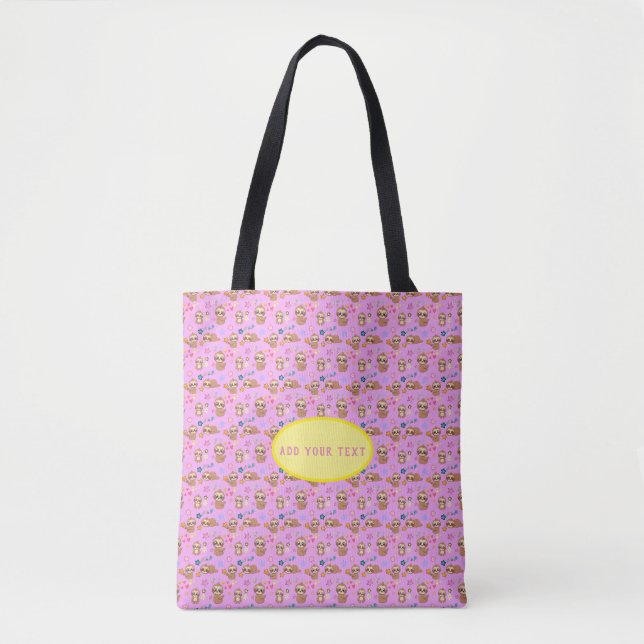 Bolsa Tote Padrão Floral Rosa de Preguiça Engraçado | Adicion (Frente)