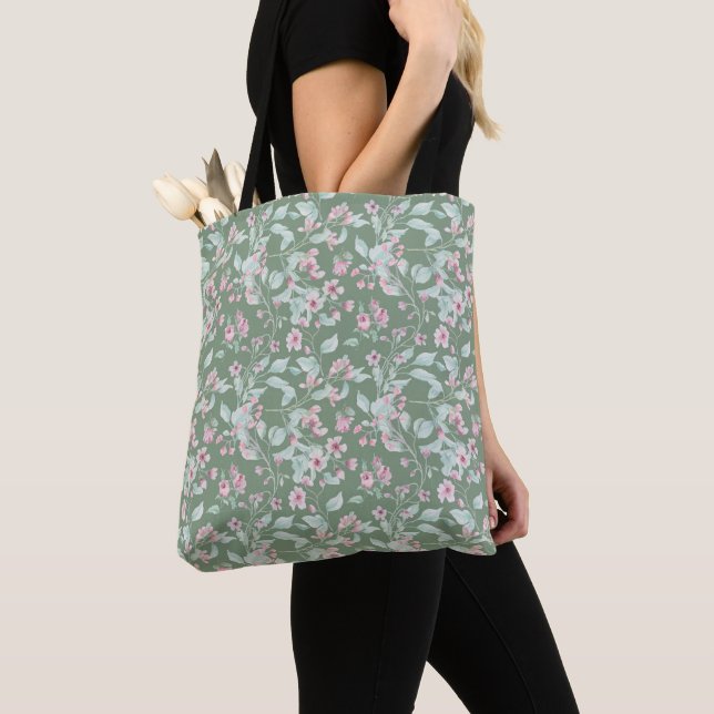 Bolsa Tote Padrão floral rosa e esbranquiçado (Close Up)