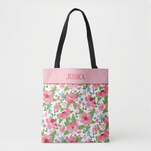 Bolsa Tote Padrão Floral Rosa Feminino (Frente)