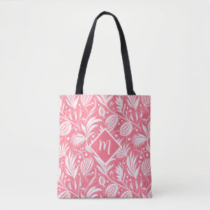 Bolsa Tote Padrão Floral Rosa Tropical com Monograma de Diama