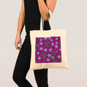 Bolsa Tote Padrão Floral Roxo com Flores Azuis