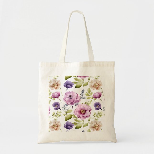 Bolsa Tote Padrão Floral Roxo da Sinfonia do Royal Bloom (Frente)