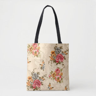 Bolsa Tote Padrão floral sem costura com flores e creme ba