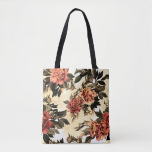 Bolsa Tote Padrão floral sem costura com rosas vermelhos e l