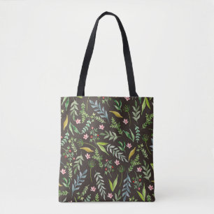 Bolsa Tote Padrão floral sem costura. Desenho manual por aqu