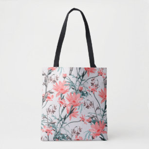 Bolsa Tote Padrão floral sem costura, margarita e hyacinthes