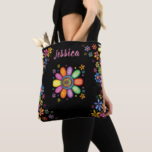 Bolsa Tote Padrão floral sem soldadura corante de alça desenh