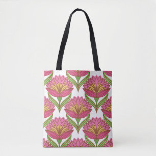Bolsa Tote Padrão floral sem soldadura. Flores vermelhas bri