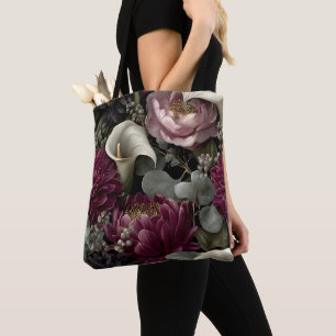 Bolsa Tote Padrão Floral Temperamental com Dahlias e Copos-de