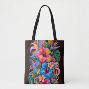 Bolsa Tote Padrão Floral Tropical Hibisco