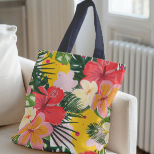 Bolsa Tote Padrão Floral Tropical Vibrante
