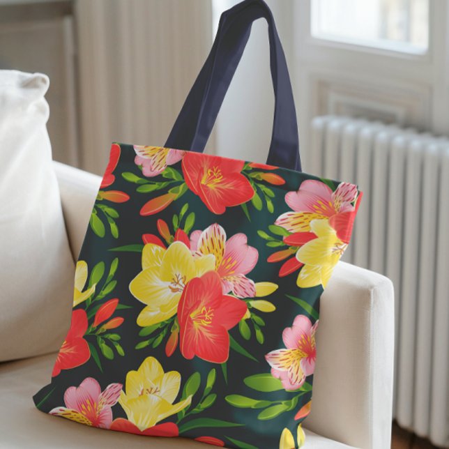 Bolsa Tote Padrão Floral Tropical Vibrante (Criador carregado)
