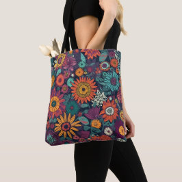 Bolsa Tote Padrão Floral, Um Buquê de Flores Coloridas,