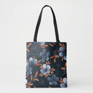 Bolsa Tote Padrão floral uniforme de aquarelas com indigo flo
