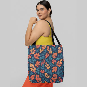 Bolsa Tote padrão floral uniforme Folhas de outono vibrantes