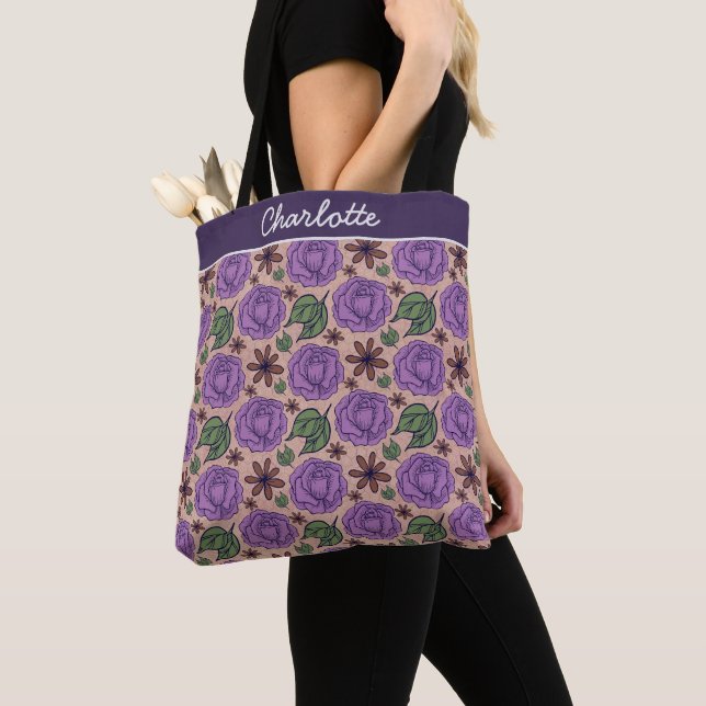 Bolsa Tote Padrão floral uniforme roxo personalizado (Close Up)