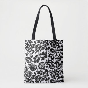 Bolsa Tote Padrão Floral Veneziano Preto e Branco de William