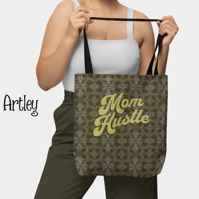 Bolsa Tote Padrão floral verde-amarelo-retrô Mãe Hustle (Criador carregado)