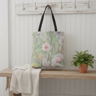 Bolsa Tote Padrão Floral Verde Vintage Com Bolinhas