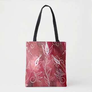 Bolsa Tote Padrão Floral Vermelho