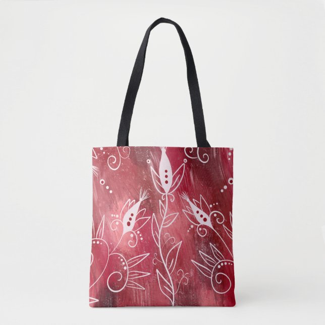 Bolsa Tote Padrão Floral Vermelho (Frente)