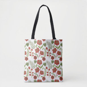 Bolsa Tote Padrão floral vermelho sem costura sobre fundo bra