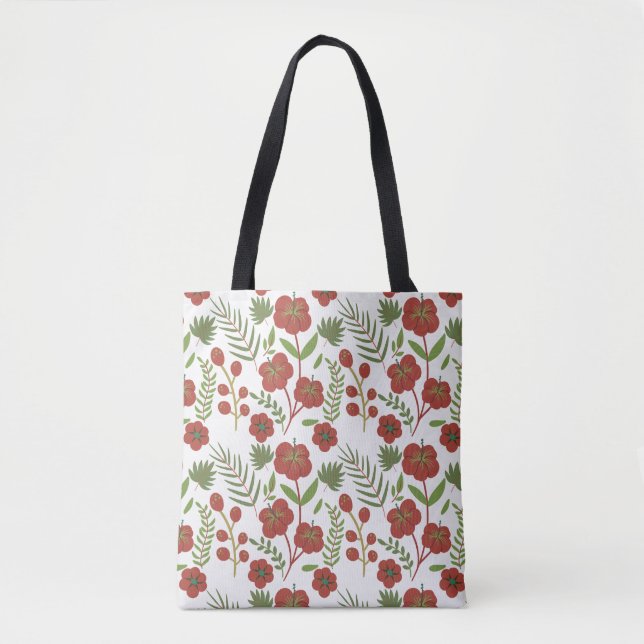 Bolsa Tote Padrão floral vermelho sem costura sobre fundo bra (Frente)