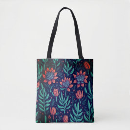 Bolsa Tote Padrão Floral Vermelho Suculentas Verdes Coloridas