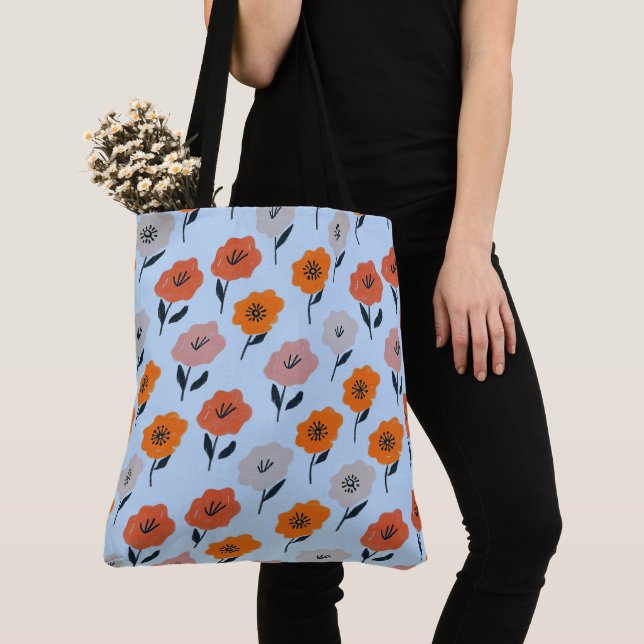 Bolsa Tote Padrão Floral Vibrante (Close Up)