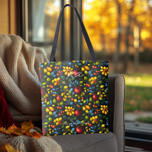 Bolsa Tote Padrão Floral Vibrante Khokhloma com Vermelho e Am