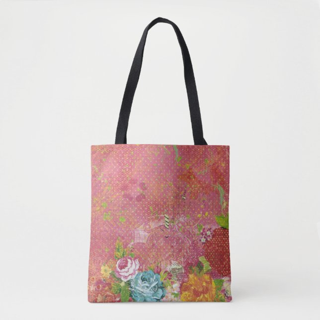 Bolsa Tote padrão floral vintage (Frente)