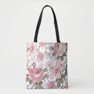 Bolsa Tote Padrão Floral Vintage com Rosas