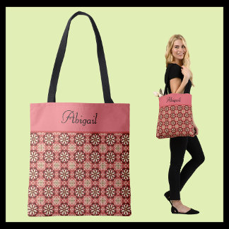 Bolsa Tote Padrão Floral Vintage Rosa Elegante
