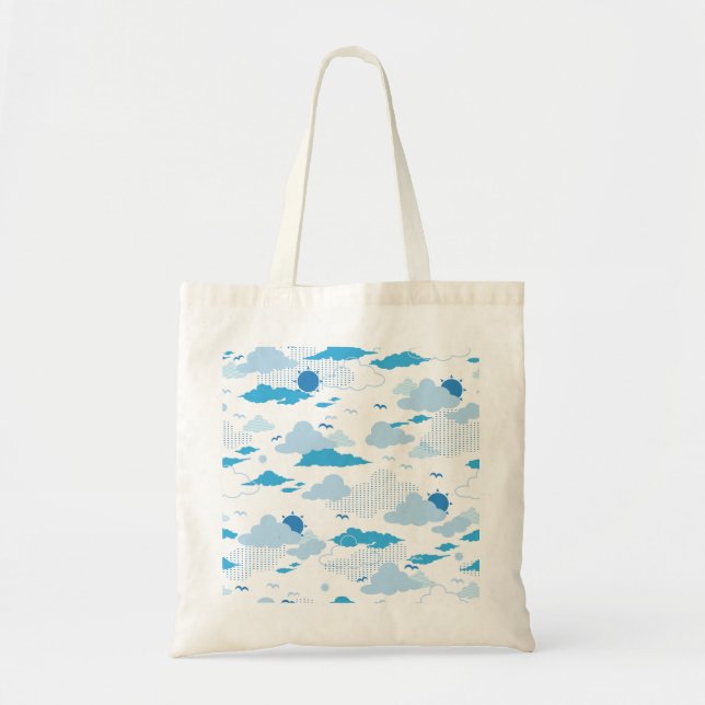 Bolsa Tote Padrão Fluffy Cloud Sunny White Sky (Frente)