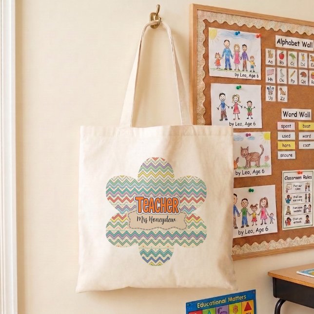 Bolsa Tote Padrão Fofo de Agradecimento aos Professores Retrô (Criador carregado)