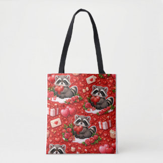 Bolsa Tote Padrão Fofo de Guaxinim do Dia dos Namorados Coraç