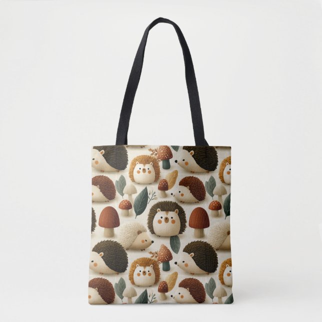 Bolsa Tote Padrão Fofo deouriço-cacheiro e Cogumelo da Flores (Frente)