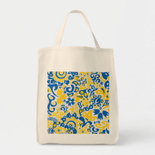 Bolsa Tote Padrão Folclore com cores de bandeira ucraniana