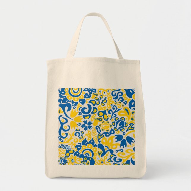 Bolsa Tote Padrão Folclore com cores de bandeira ucraniana (Frente)