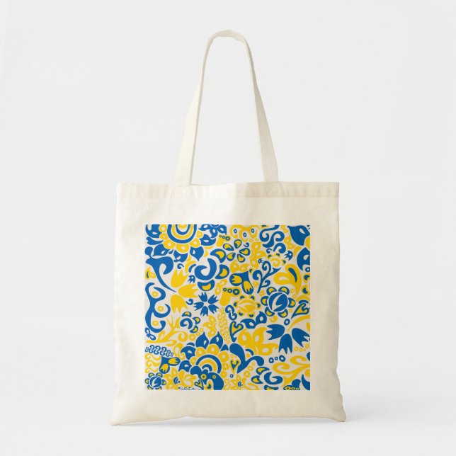 Bolsa Tote Padrão Folclore com cores de bandeira ucraniana (Frente)