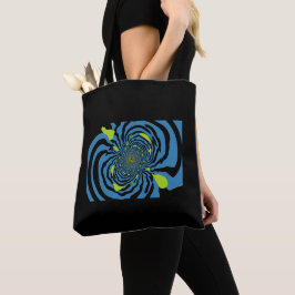 Bolsa Tote Padrão Fractal Preto e Azul Moderno