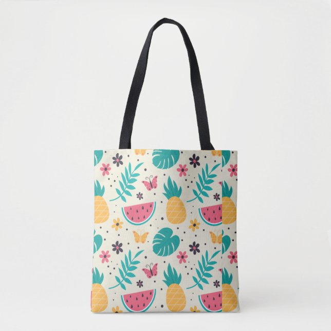 Bolsa Tote Padrão Fruta tropical Melancia abacaxi (Frente)