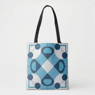 Bolsa Tote Padrão Geométrico Abstrato Azul e Branco
