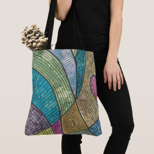 Bolsa Tote Padrão Geométrico Abstrato Colorido Linhas Curvas