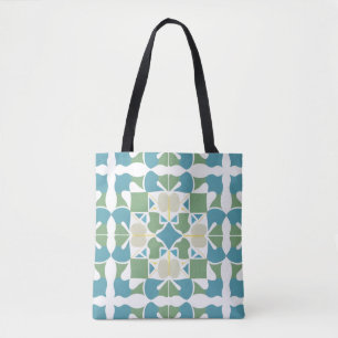 Bolsa Tote Padrão Geométrico Abstrato em Verde e Azul