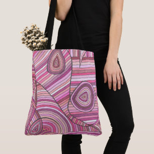 Bolsa Tote Padrão Geométrico Abstrato Rosa com Linhas Curvas